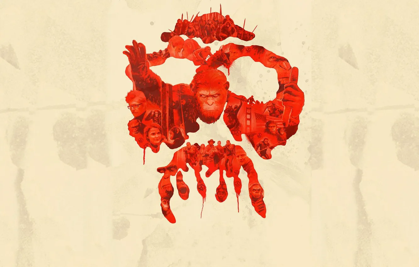 Фото обои cinema, skull, red, gun, blood, monkey, weapon, hat
