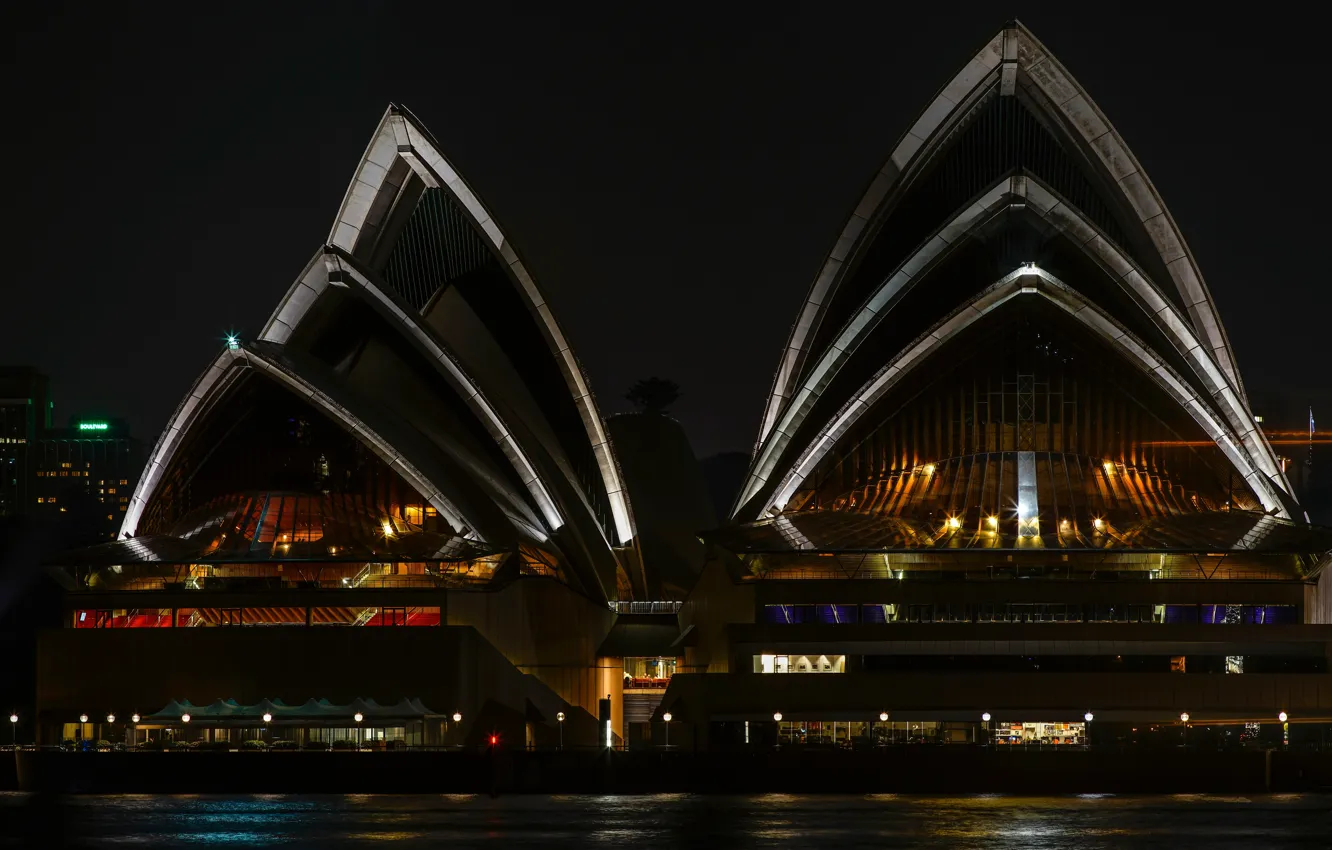 Фото обои вода, ночь, город, огни, темнота, здание, освещение, Австралия