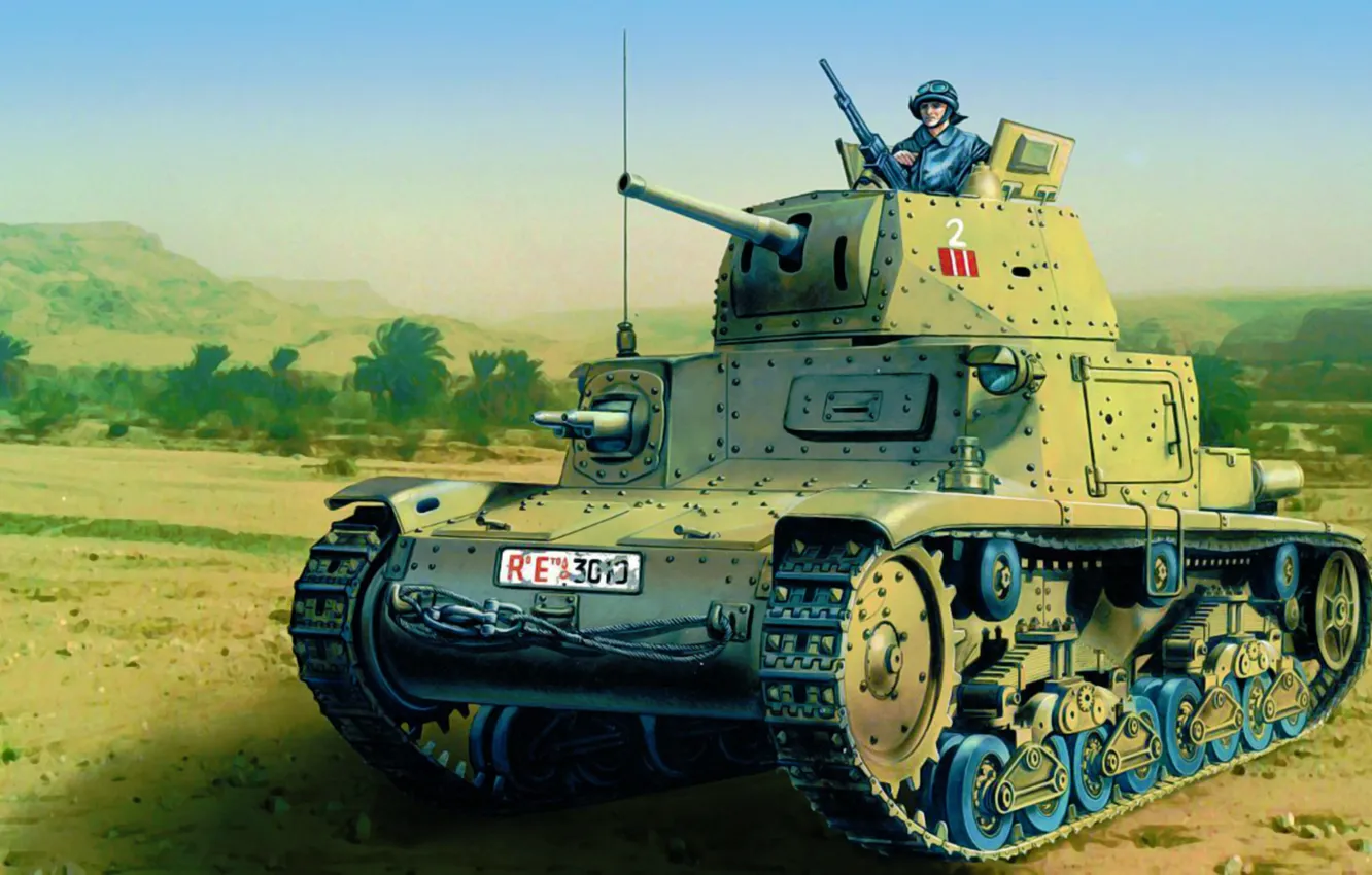 Фото обои war, art, painting, tank, ww2, Italian Medium Tank, Fiat M13/40