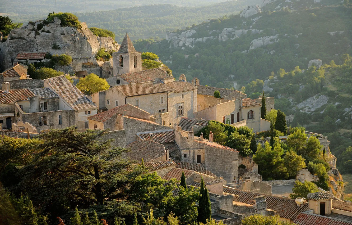 Фото обои горы, Франция, городок, France, Прованс, Midi-Pyrenees, Les Baux-de-Provence