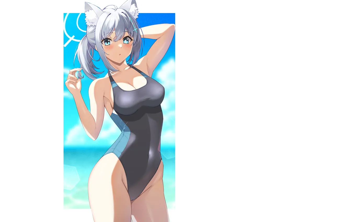 Фото обои kawaii, girl, wet, beach, fox, sea, ocean, anime