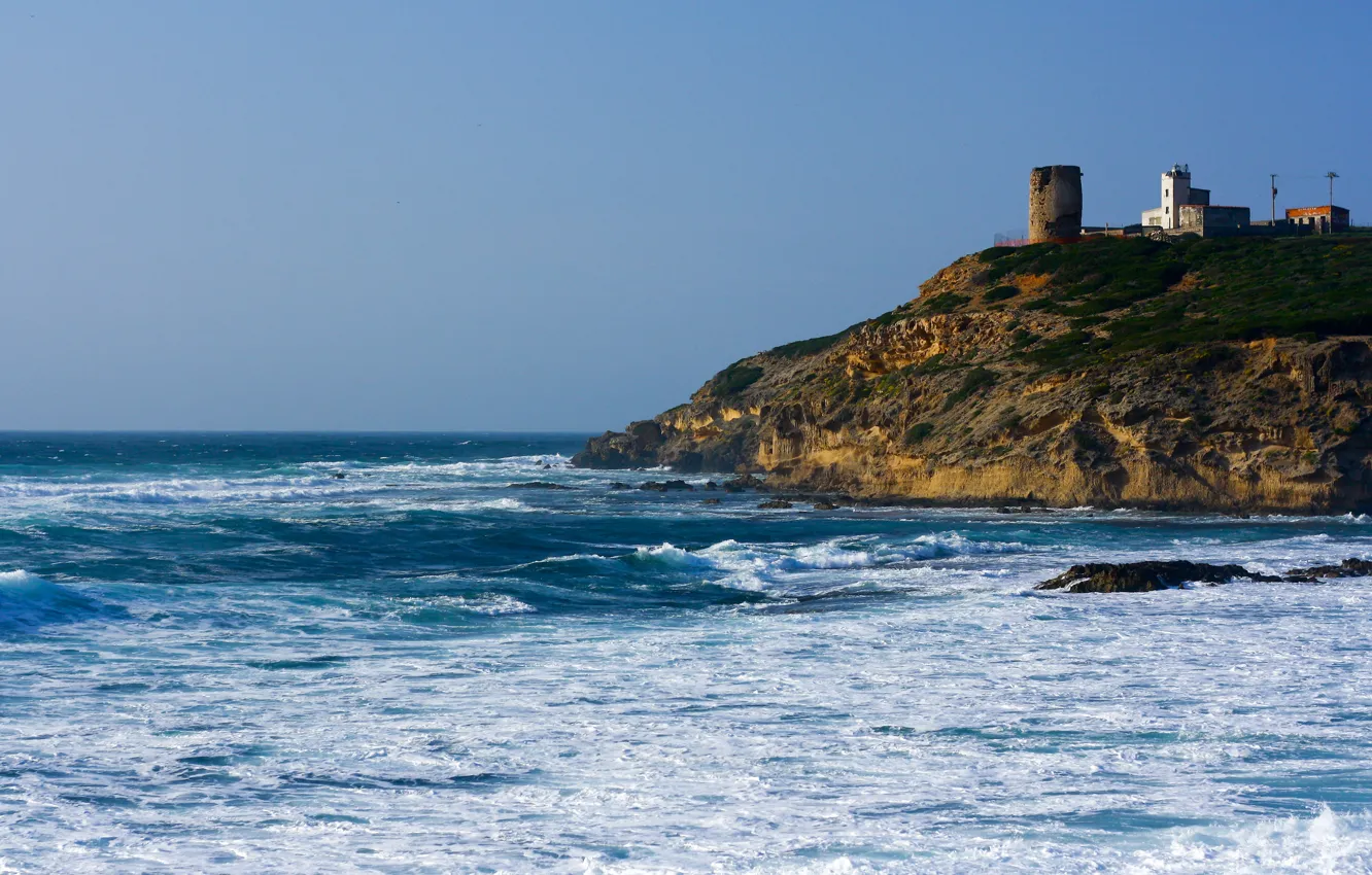 Фото обои море, волны, маяк, башня