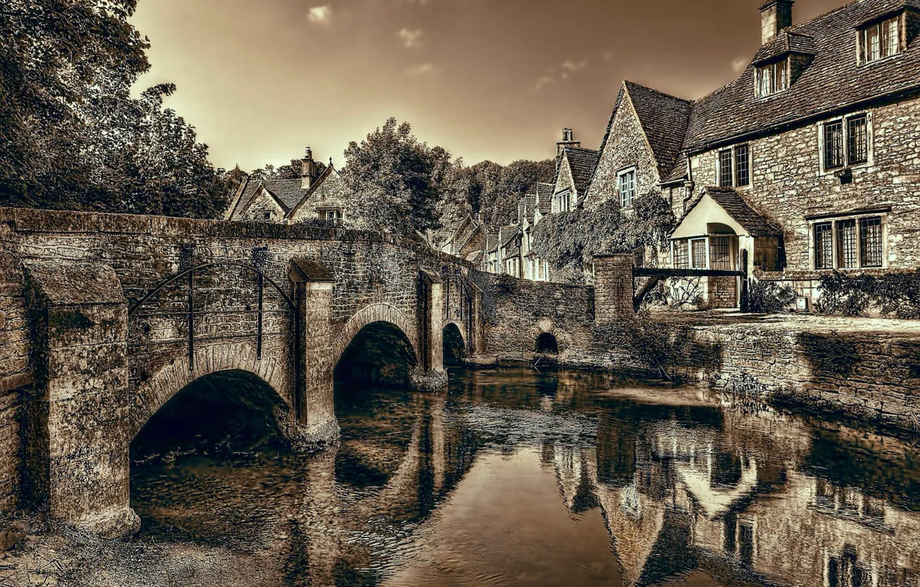 Фото обои мост, река, Англия, Wiltshire, Castle Combe