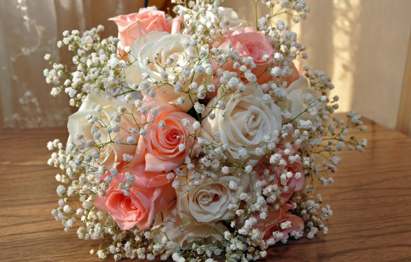 Фото обои цветы, праздник, розы, свадебный букет