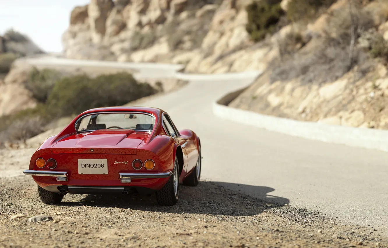 Фото обои тень, Ferrari, феррари, задок, Retro, Dino, 206GT