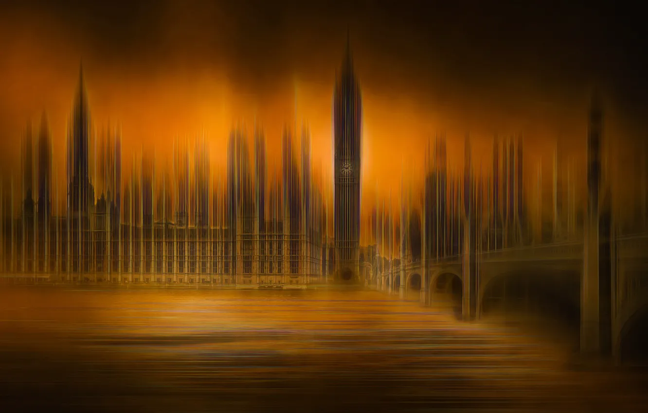 Фото обои мост, река, Англия, Лондон, башня, Биг-Бен, эффекты, парламент