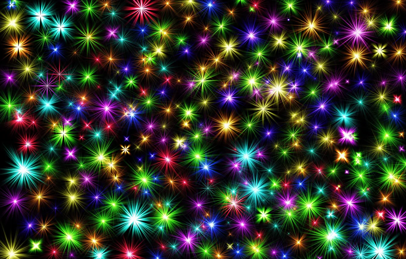 Фото обои огоньки, Новый Год, Рождество, звёздочки, разноцветные