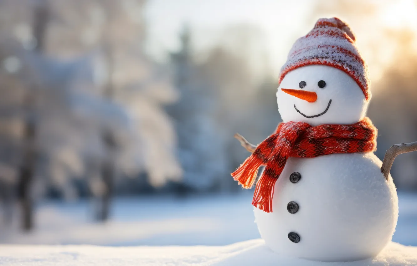 Фото обои зима, снег, снежинки, Новый Год, Рождество, снеговик, happy, Christmas