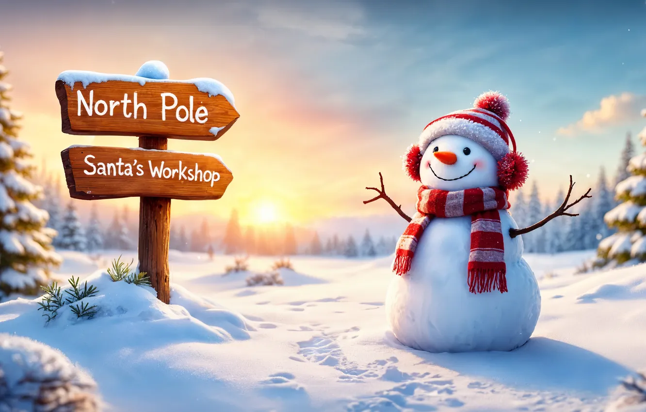 Фото обои зима, снег, украшения, Рождество, Новый год, снеговик, happy, Christmas