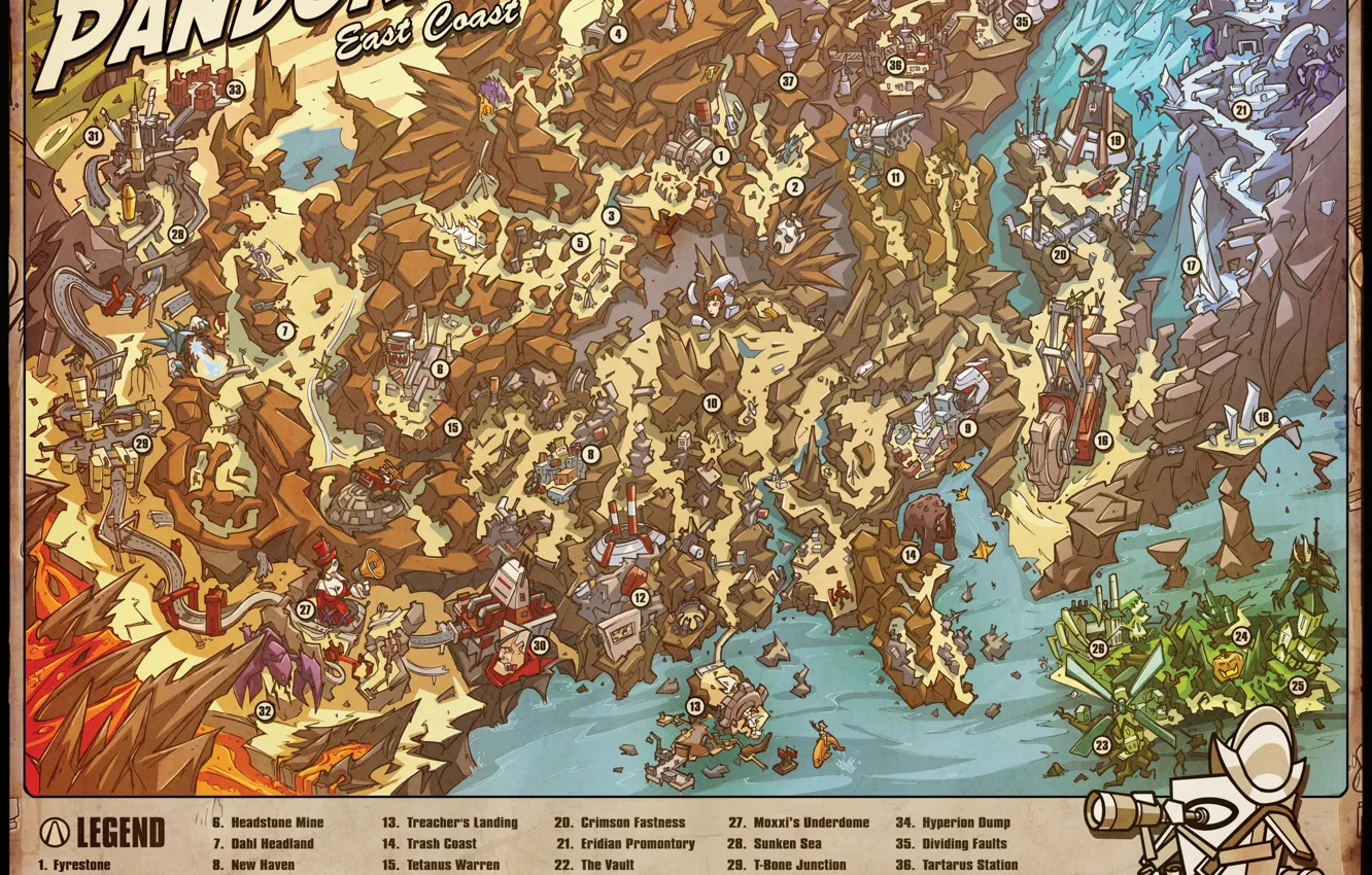 Фото обои map, Borderlands, detailed, East Coast, Pandoras