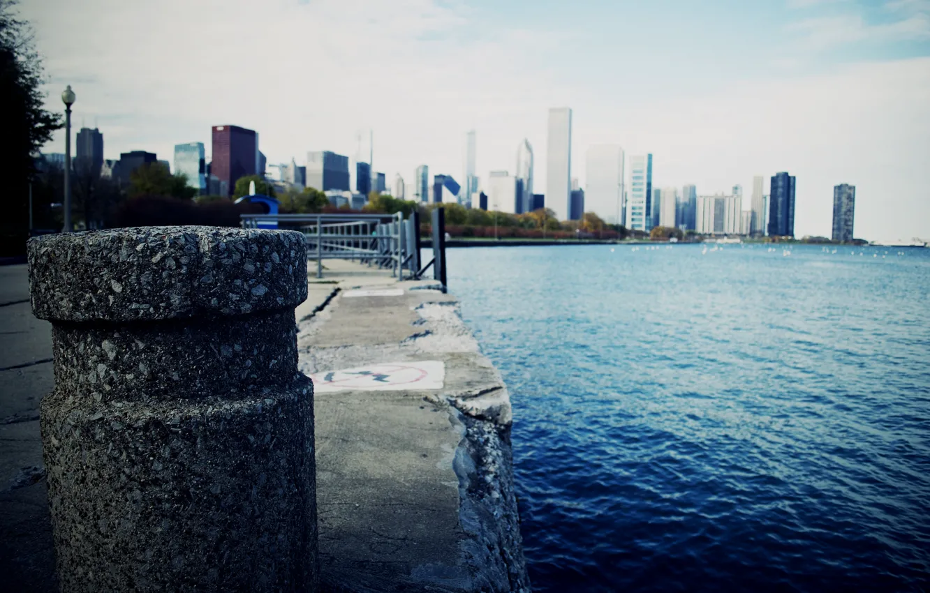 Фото обои небо, вода, город, небоскребы, Чикаго, Chicago, Иллиноис