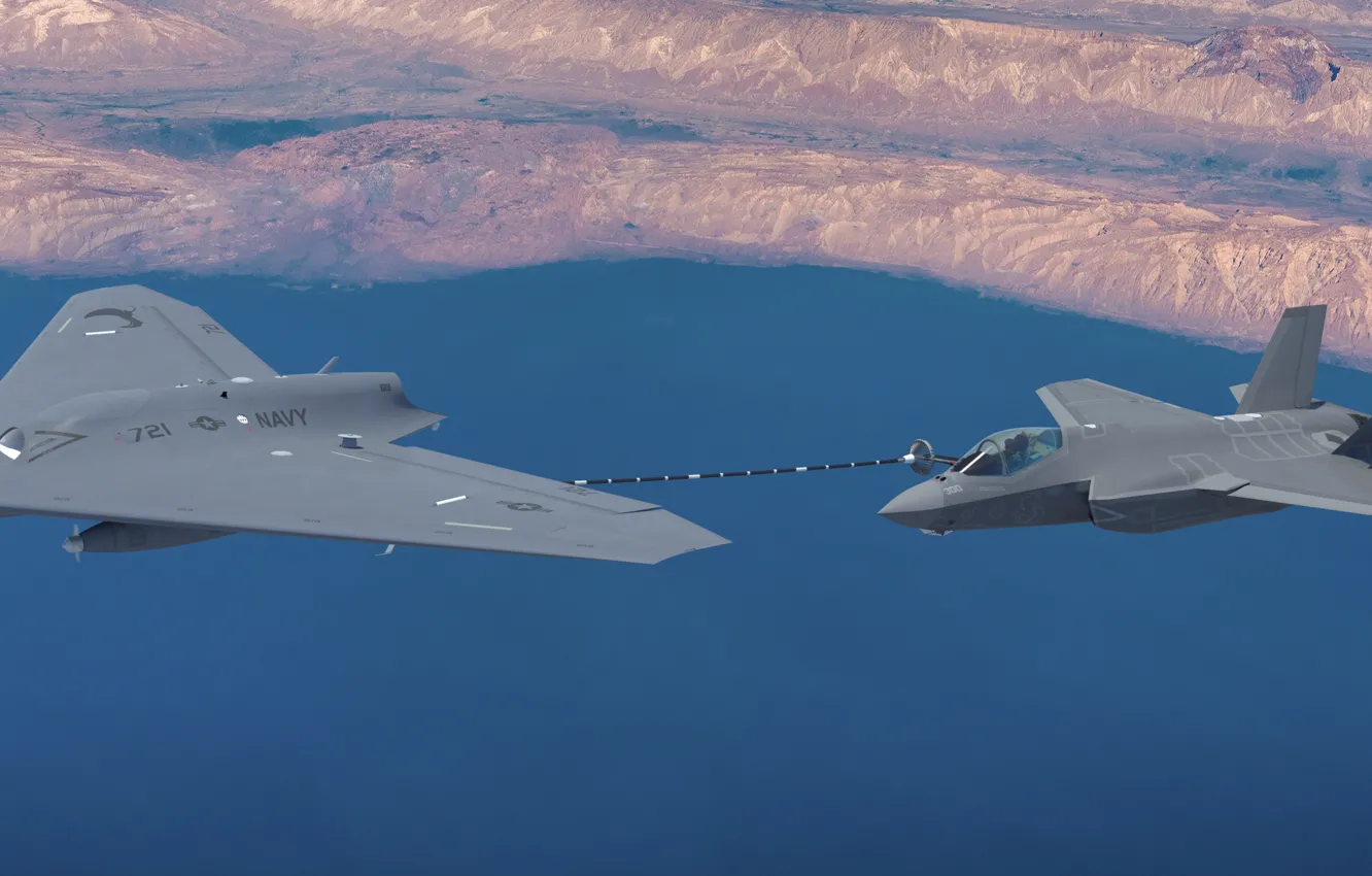 Фото обои Lightning II, F-35B, MQ-25