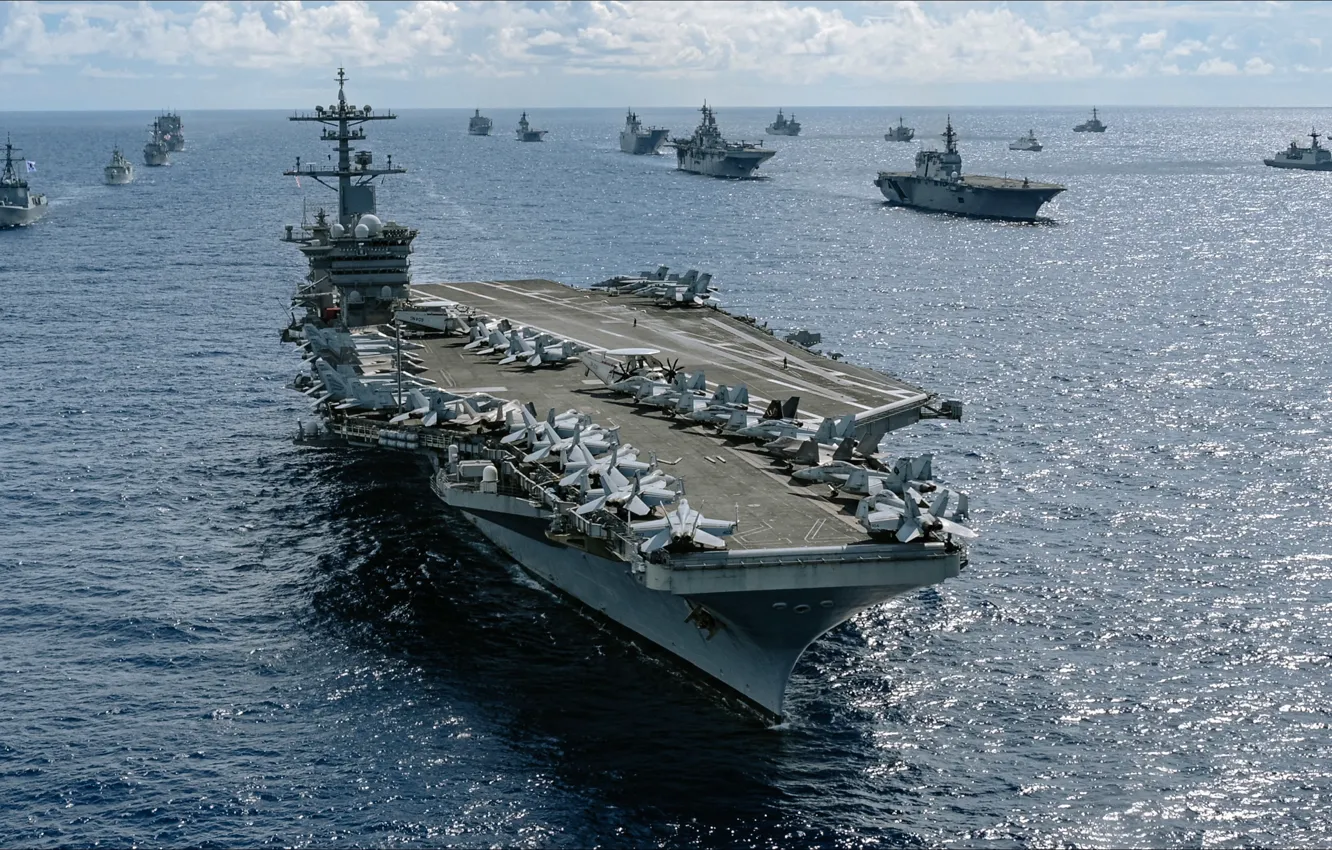 Фото обои ocean, weapon, group, Navy, Abraham, step by step