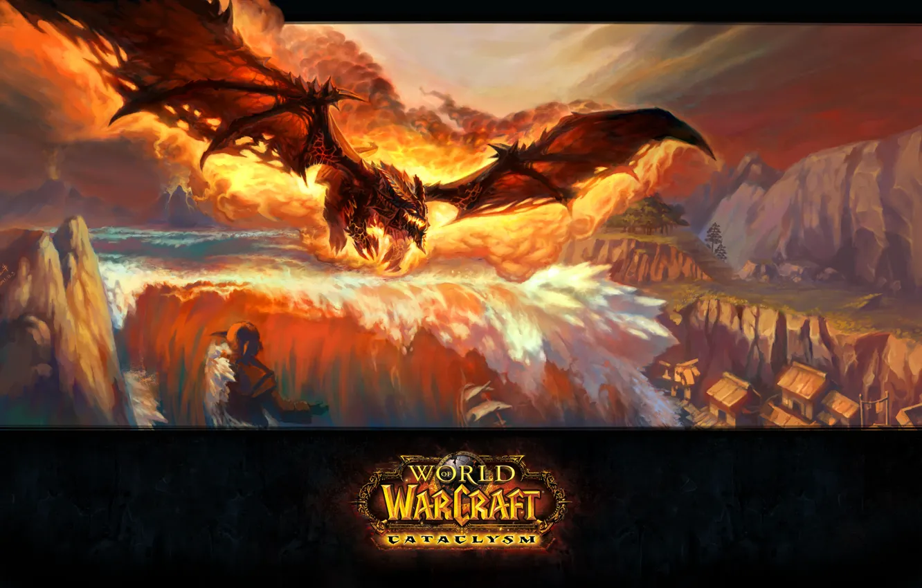 Фото обои пламя, дракон, blizzard, wow, world of warcraft, смертокрыл, deathwing