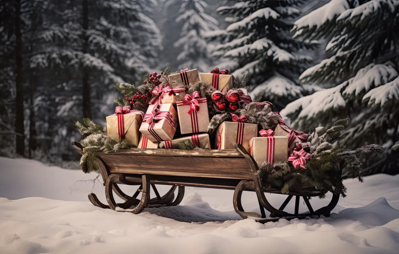 Фото обои зима, снег, украшения, ночь, елка, Рождество, Новый год, Christmas