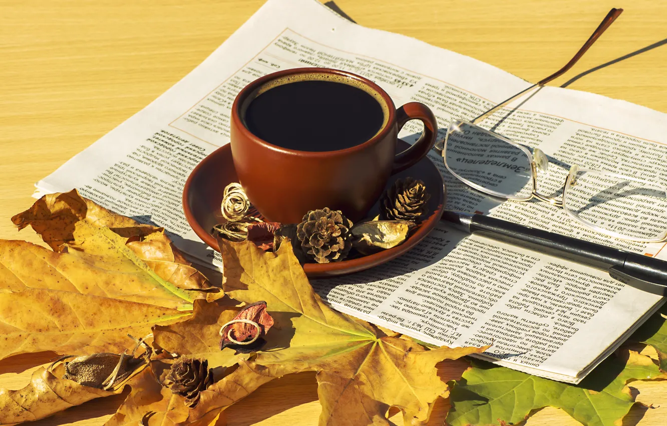 Фото обои осень, листья, кофе, шарф, чашка, hot, autumn, leaves
