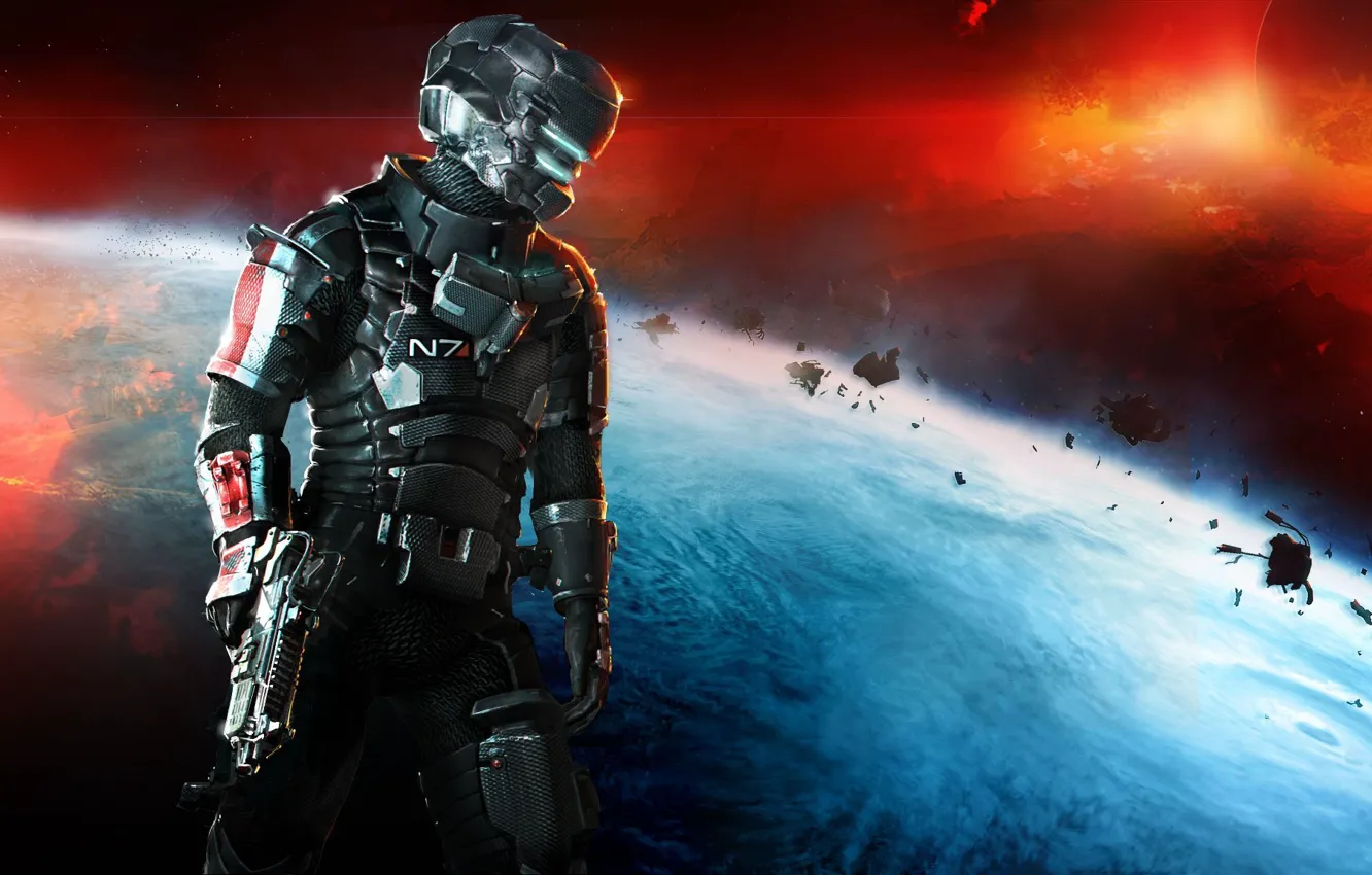Фото обои космос, оружие, планета, Айзек Кларк, Mass Effect 3, Electronic Arts, DLC, Dead Space 3
