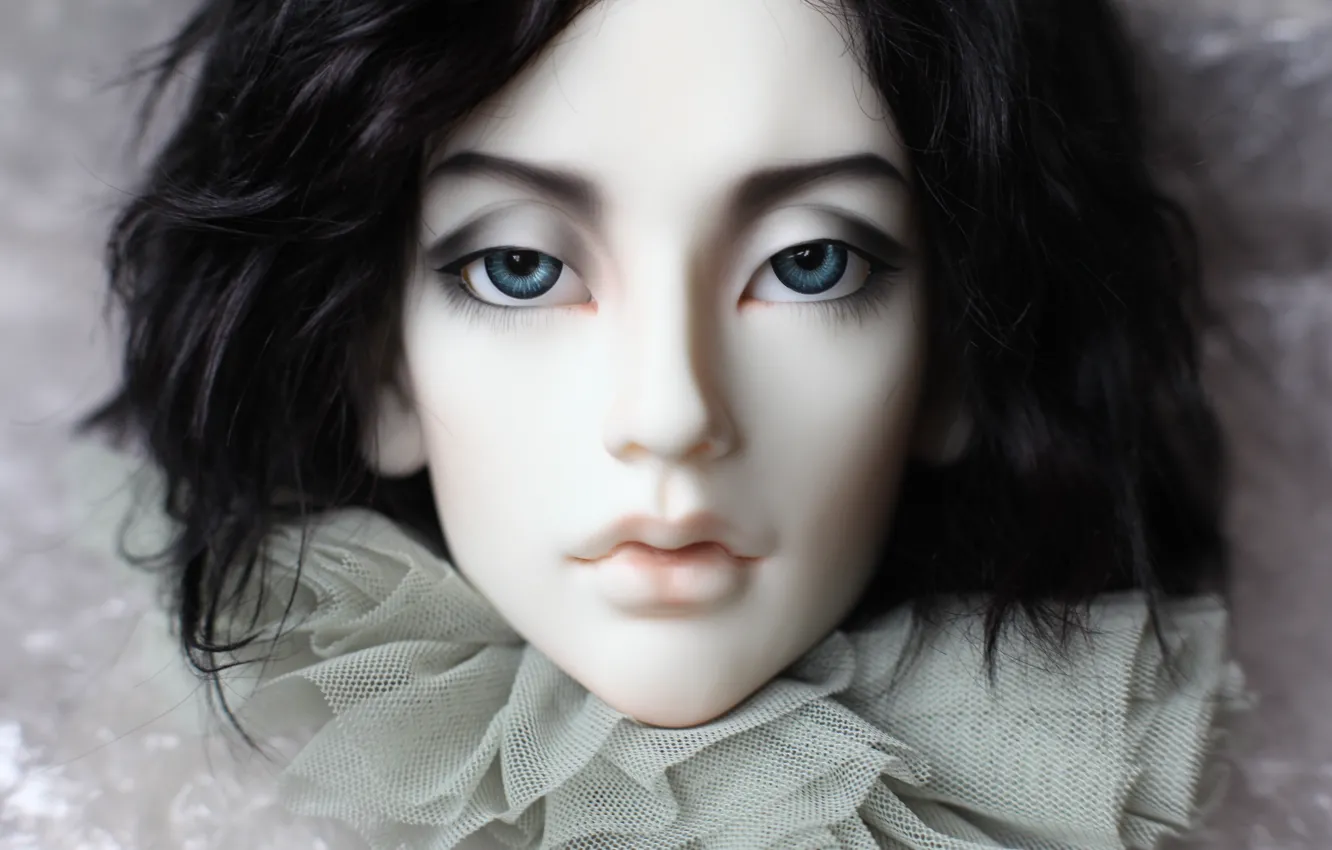 Фото обои кукла, голубые глаза, черные волосы, doll, BJD