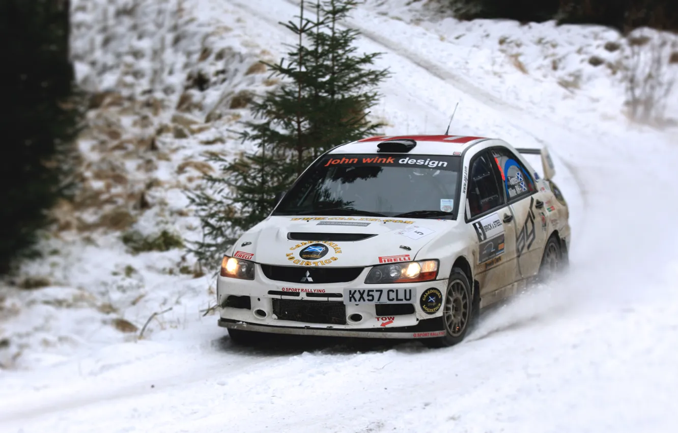 Фото обои гонка, Зима, Белый, Снег, Спорт, Mitsubishi, Lancer, WRC