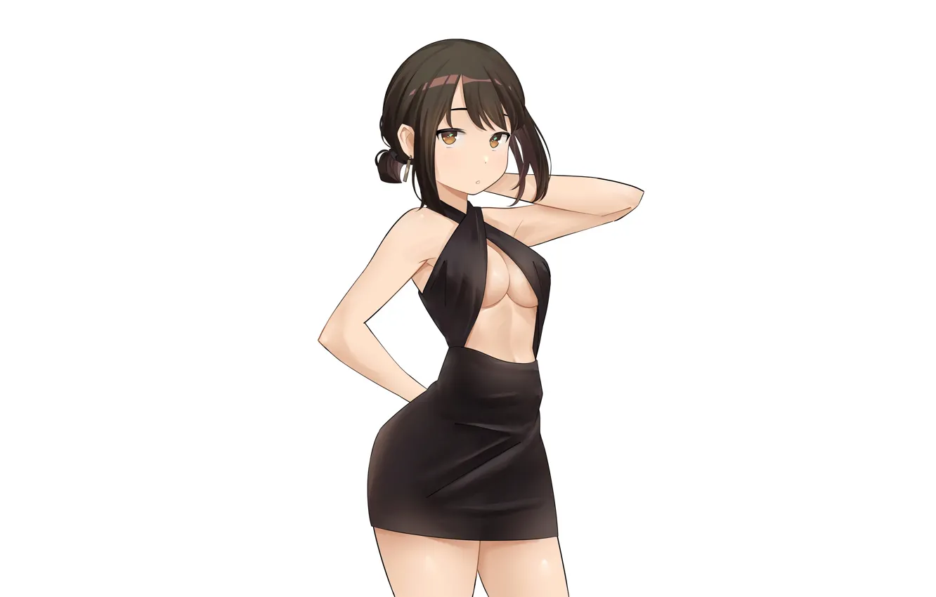 Фото обои girl, sexy, cleavage, dress, brown eyes, boobs, anime, beautiful