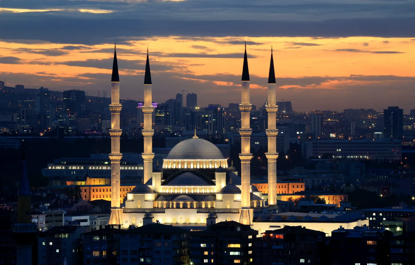 Фото обои ночь, Турция, night, Turkey, Ankara, Анкара, Мечеть Коджатепе, Kocatepe Mosque