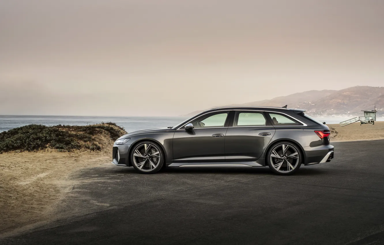Фото обои Audi, вид сбоку, универсал, RS 6, 2020, 2019, тёмно-серый, V8 Twin-Turbo