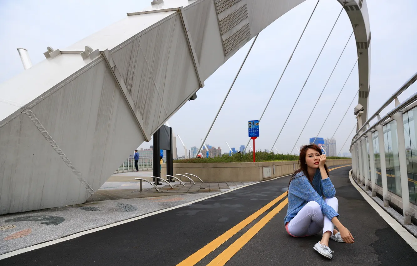 Фото обои девушка, мост, Michelle, азиатка