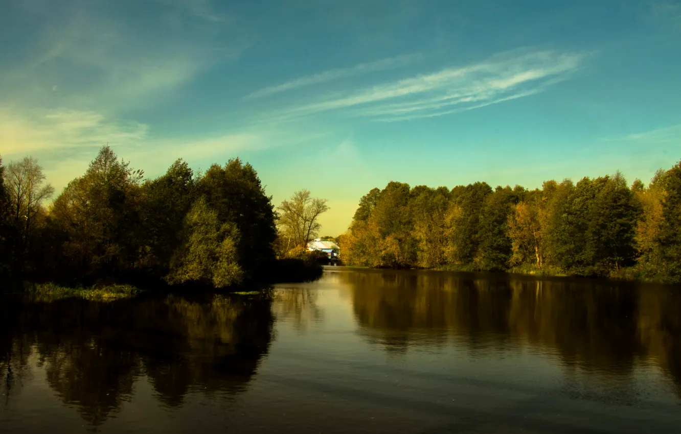 Фото обои осень, река, Россия, autumn