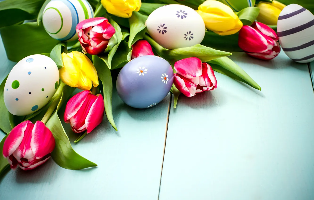 Фото обои цветы, весна, colorful, Пасха, тюльпаны, wood, flowers, tulips
