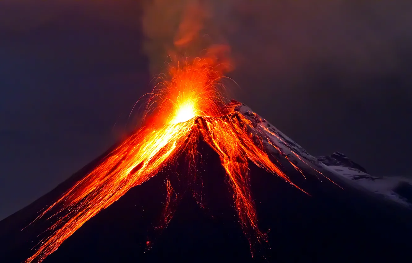Фото обои вулкан, извержение, лава, sky, mountains, fantastic, lava, volcano