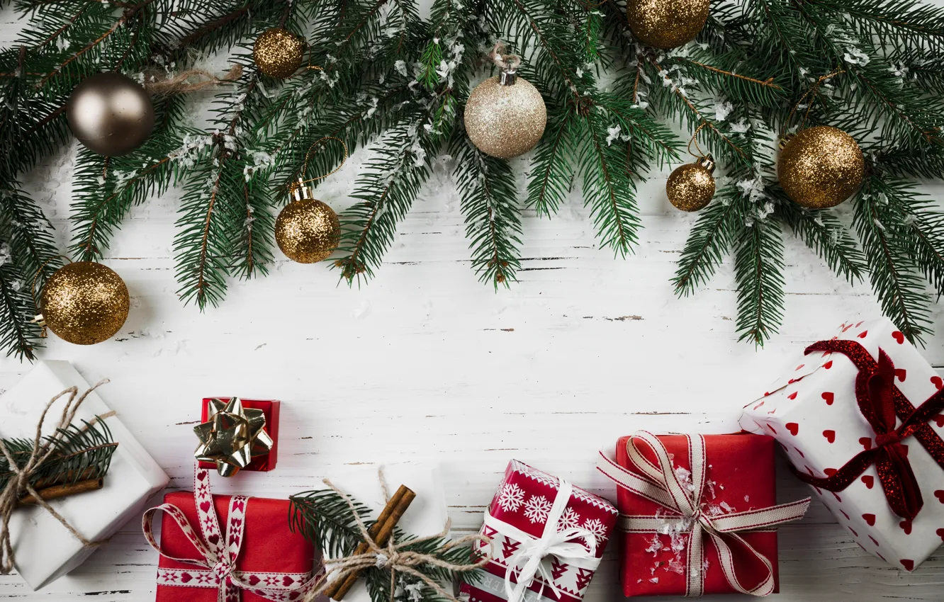 Фото обои шары, елка, Новый Год, Рождество, подарки, Christmas, balls, wood