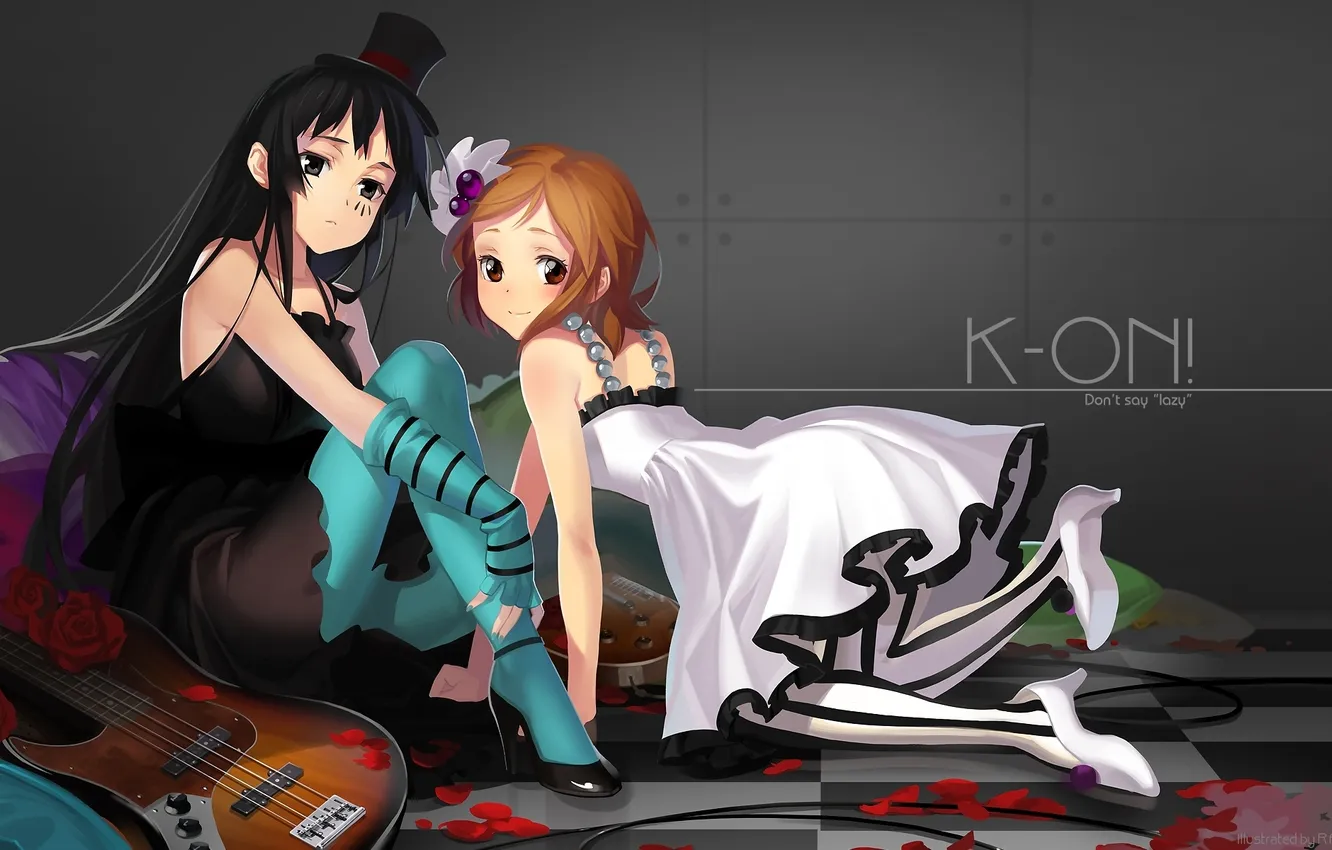 Фото обои девушки, гитара, akiyama mio, k-on!, hirasawa yui, наряды