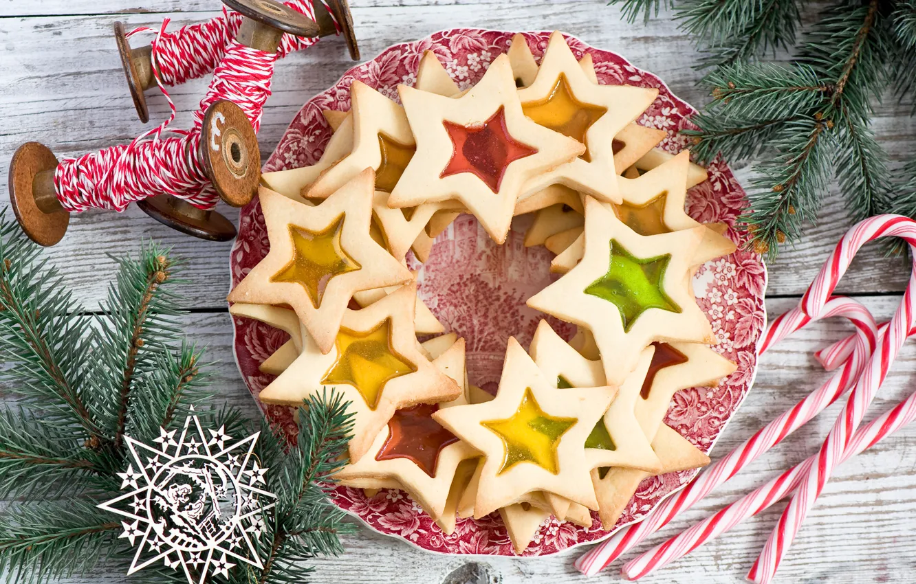 Фото обои звезды, елка, новый год, рождество, печенье, выпечка