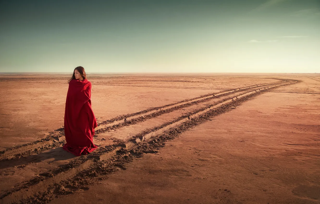 Фото обои девушка, фон, пустыня