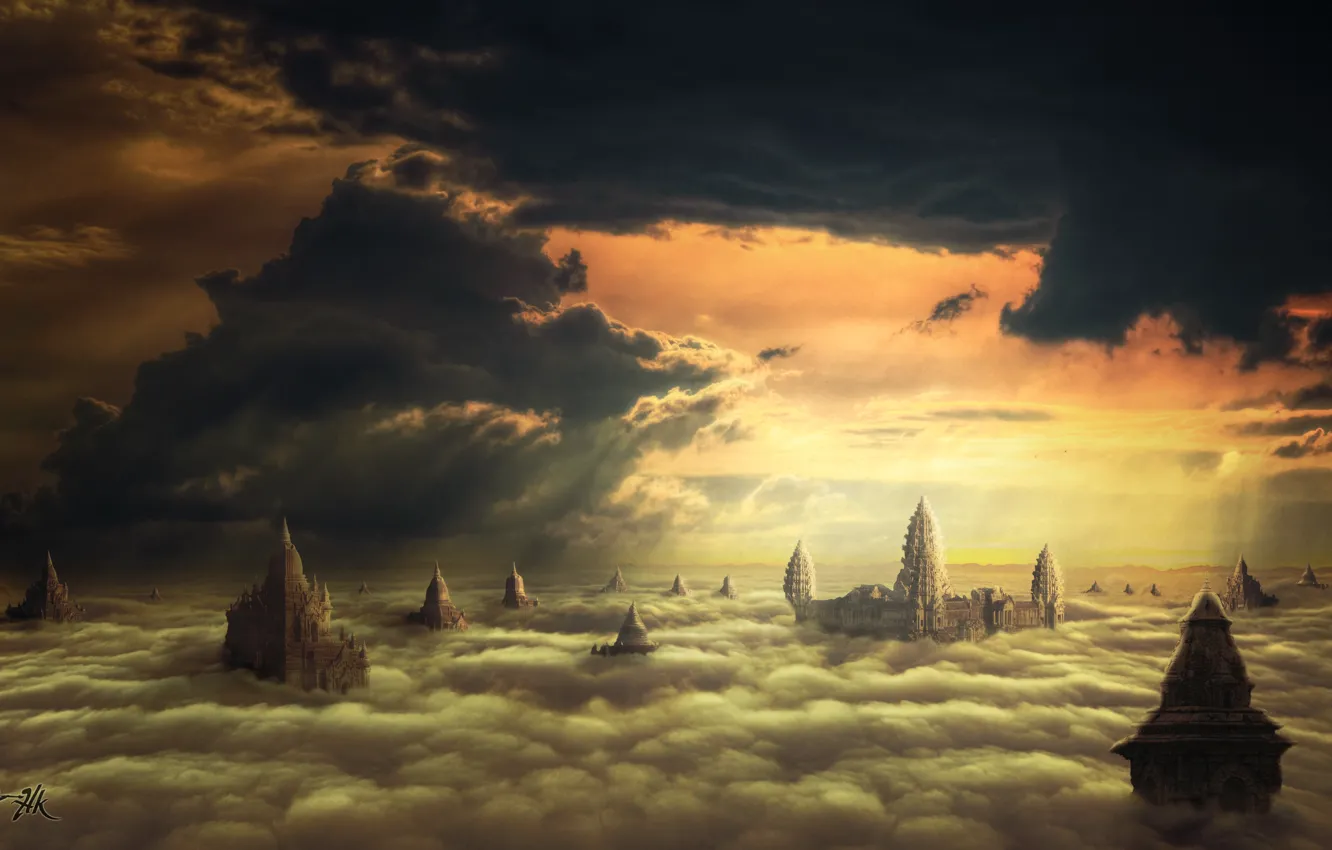 Фото обои облака, город, фэнтези, by hankep