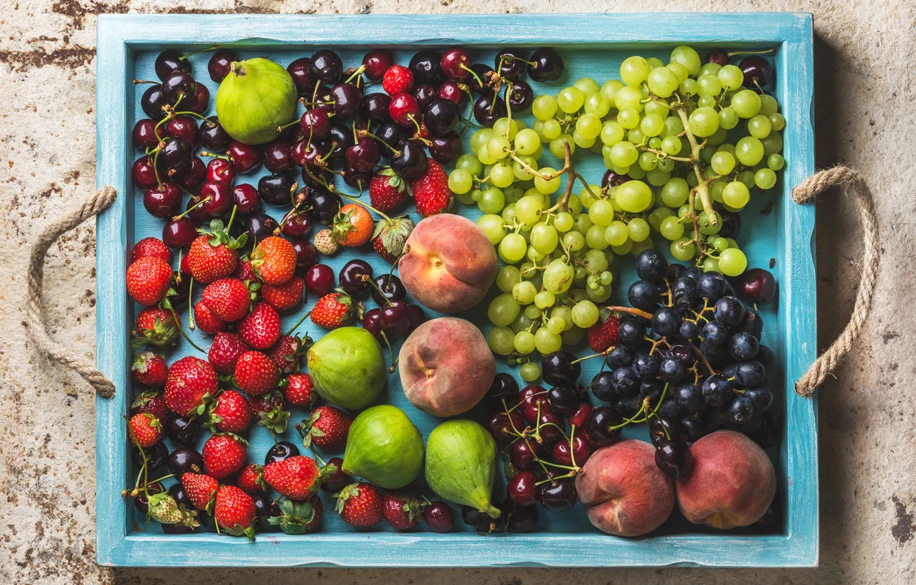 Фото обои вишня, berry, клубника, виноград, фрукты, персики, grape, fruit