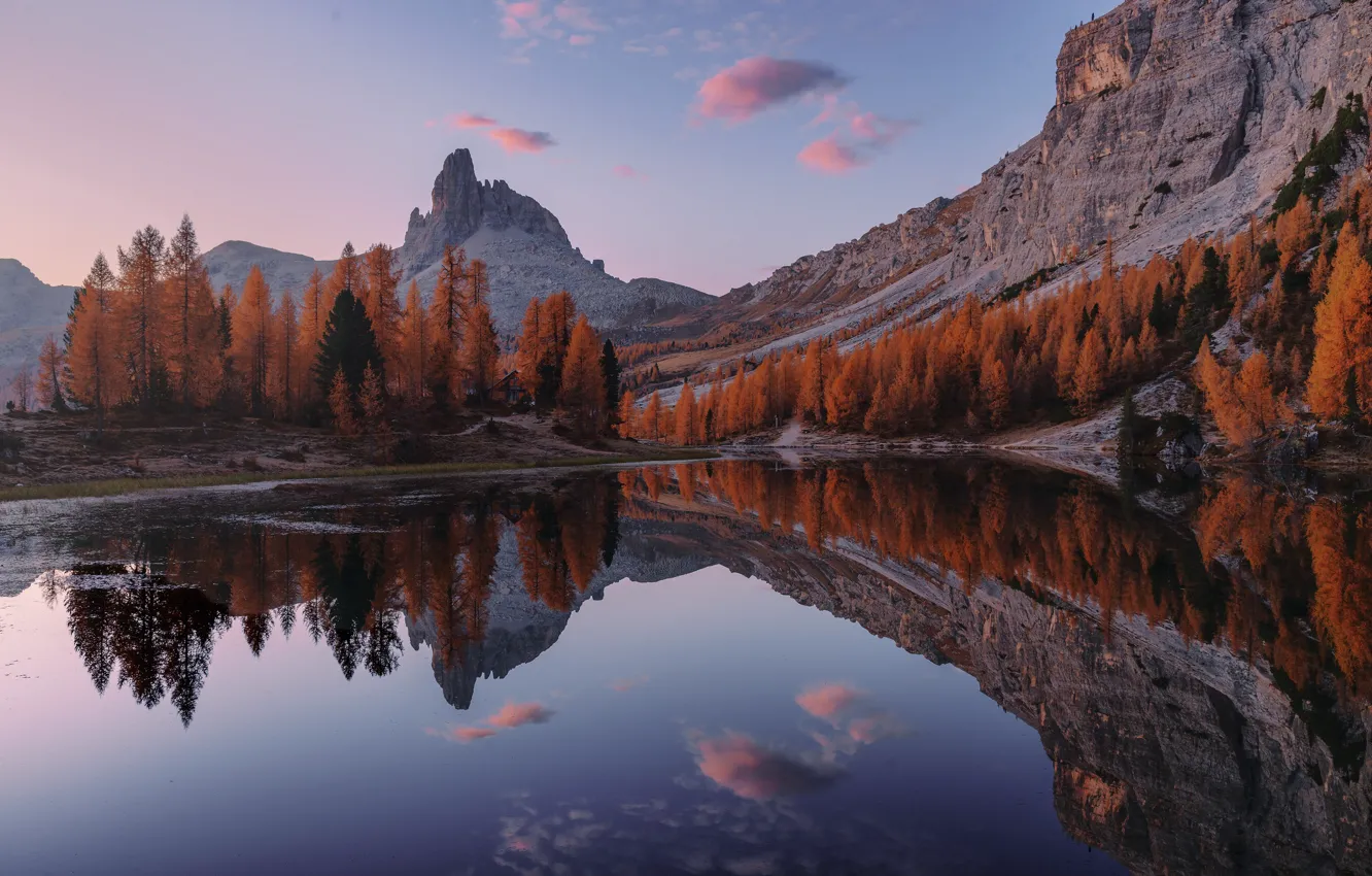 Фото обои горы, озеро, отражение, Dolomites, Soul Mirror