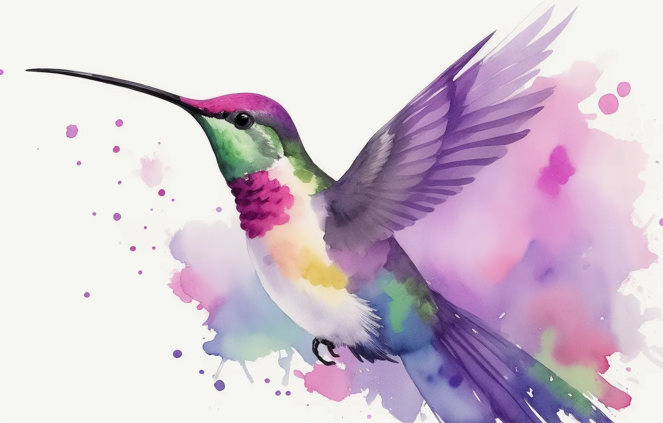 Фото обои птицы, птица, рисунок, colorful, колибри, акварель, птичка, bird