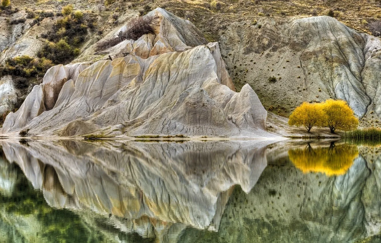 Фото обои деревья, озеро, отражение, гора