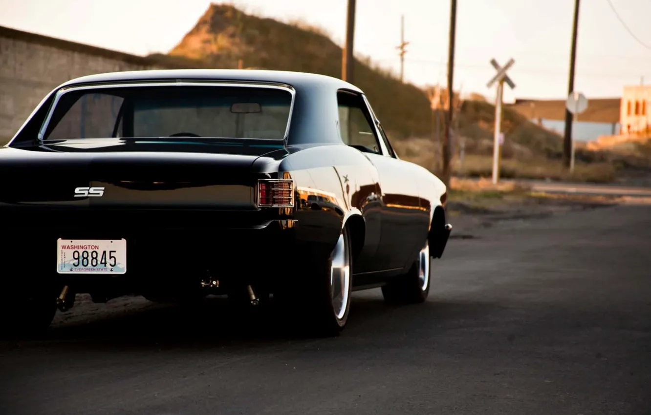 Фото обои Chevrolet, black, tail, Chevelle, The Sickness, back side