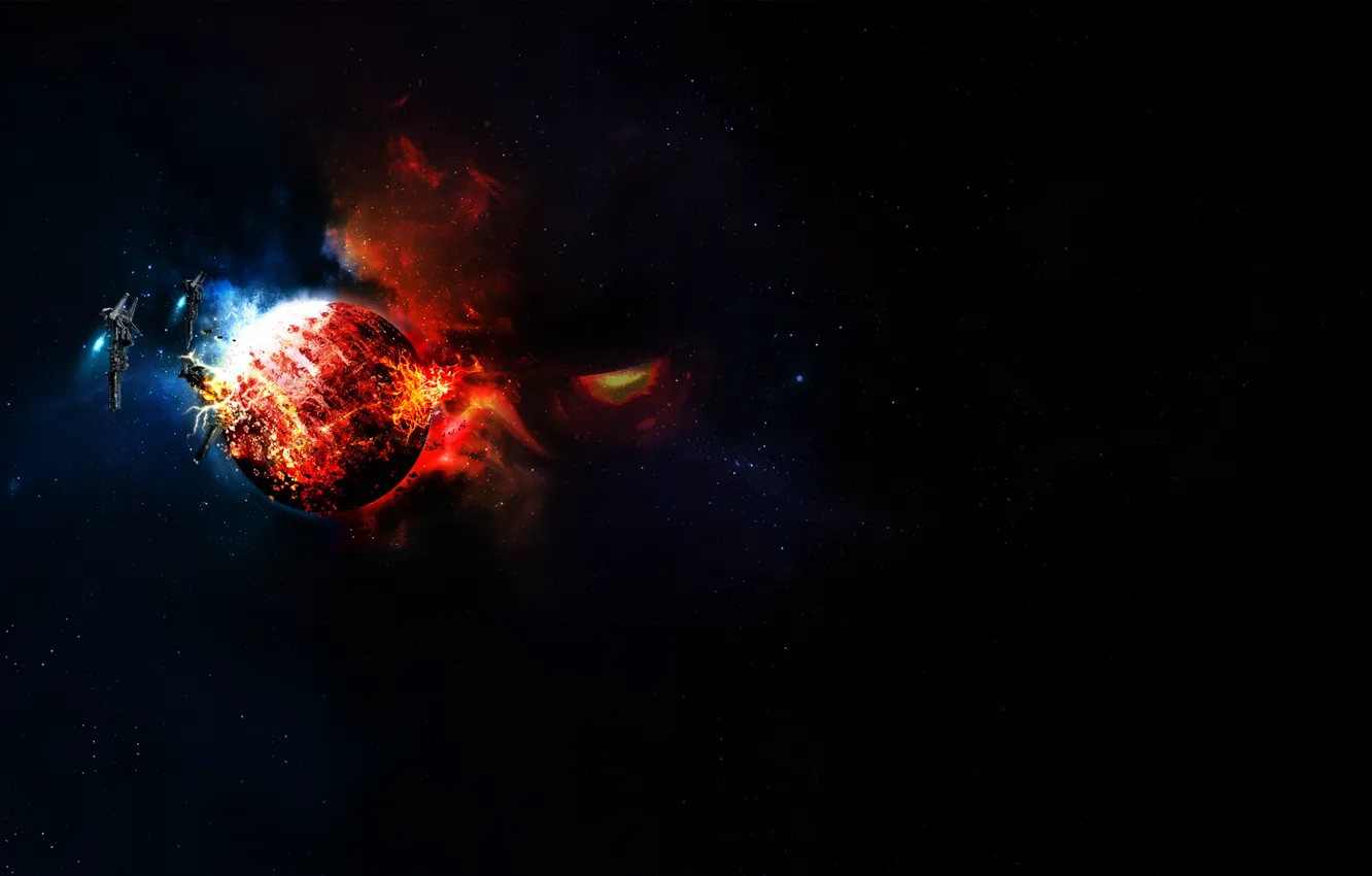 Фото обои взрыв, вселенная, Космос, космические корабли