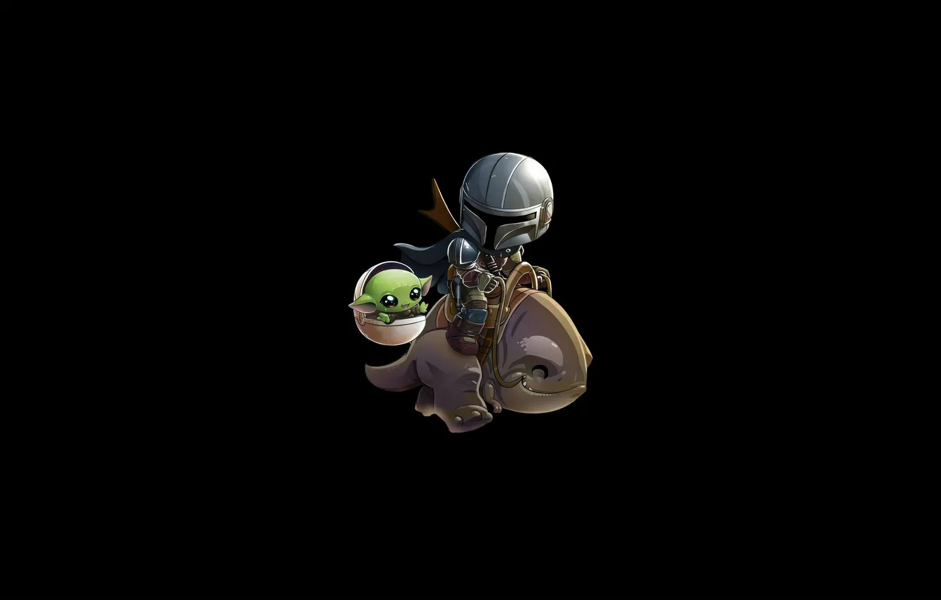 Фото обои baby, riding, mandalorian, blurrg, grogu