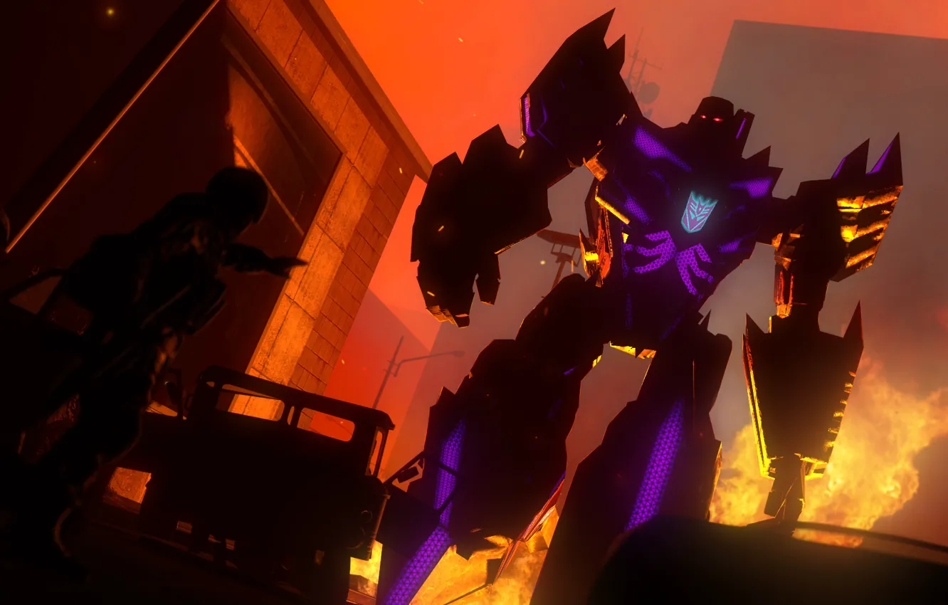 Фото обои огни, темно, Megatron, Transformers, Decepticon