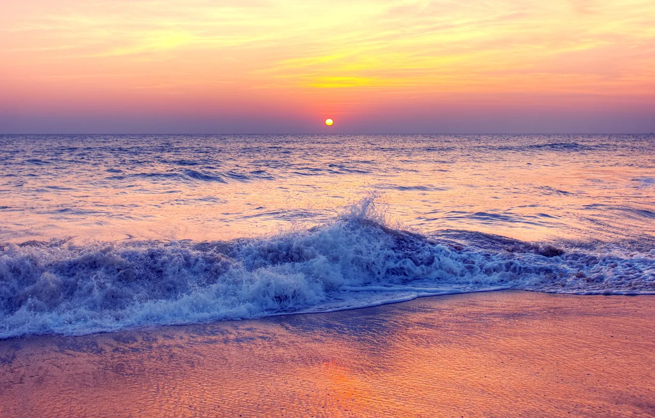 Фото обои песок, море, волны, пляж, лето, закат, summer, beach