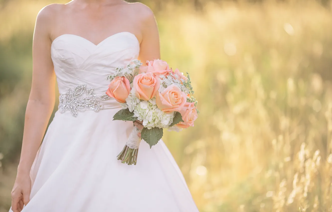 Фото обои букет, платье, невеста, свадьба, свадебный