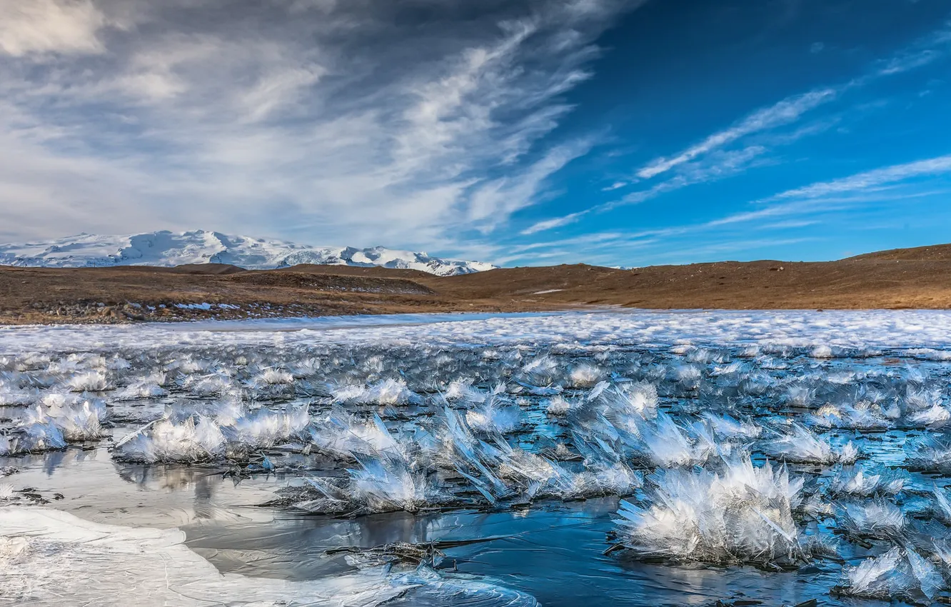 Фото обои зима, озеро, лёд