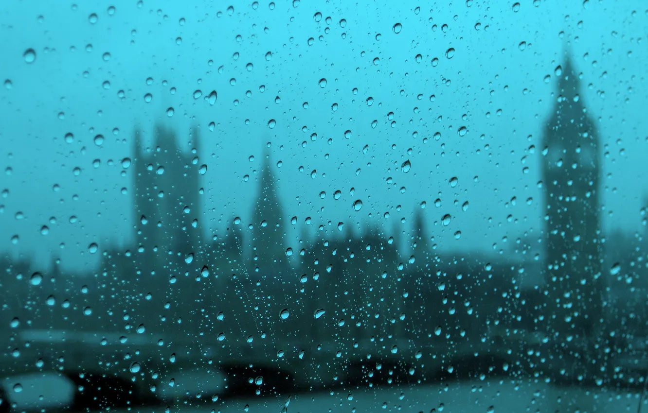 Фото обои капли, город, дождь, Westminster on a rainy day from the London eye