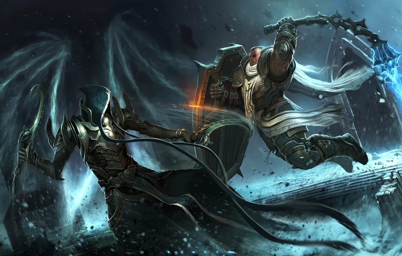 Фото обои Art, Diablo 3, Warrior, Blizzard Entertainment, Fan Art, Fanart, Shield, Armor