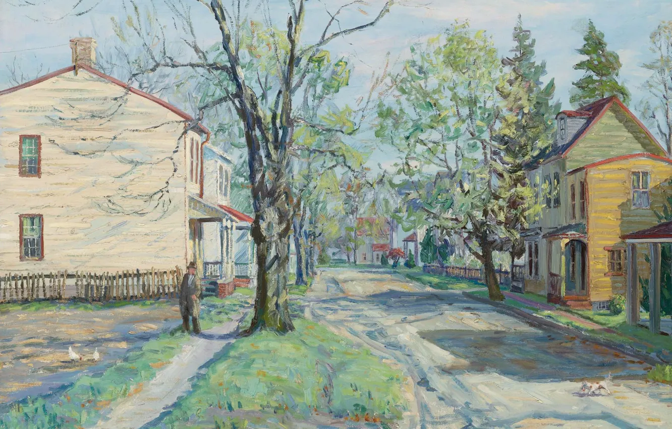 Фото обои картина, 1944, городской пейзаж, Spring on Risdon Street. Mount, Hugh Campbell, Хью Кэмпбелл