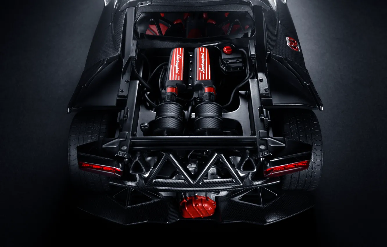 Фото обои двигатель, Lamborghini, black, ламборджини, rear, Elemento, Sesto, элементо